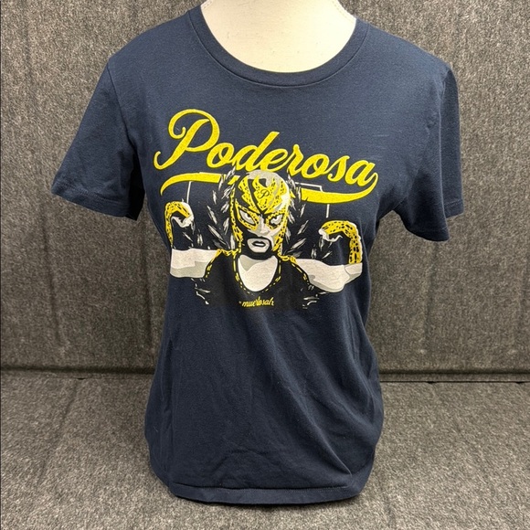 Gildan Navy T-Shirt with Bold Yellow Graphic “Poderosa” - Picture 1 of 3